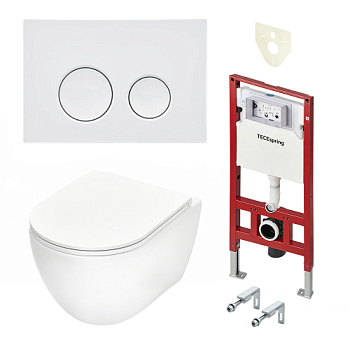 TECE K401110WCR Инсталляция TECEspring в комплекте с белой глянцевой пластиковой панелью (кнопкой) смыва TECEspring LT и унитазом TECEspring R