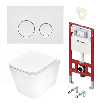 TECE K401110WCS Инсталляция TECEspring в комплекте с белой глянцевой пластиковой панелью (кнопкой) смыва TECEspring LT и унитазом TECEspring S