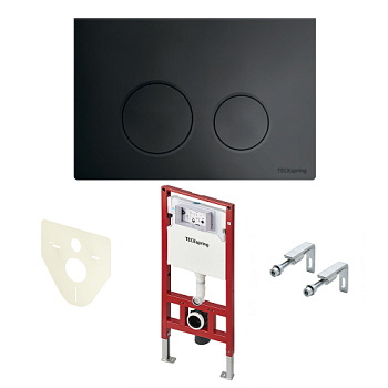 TECE S401115 Инсталляция в комплекте с черной матовой пластиковой панелью (кнопкой) смыва TECEspring LT и застенным модулем TECEspring для подвесного унитаза