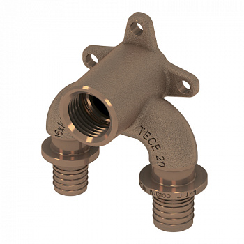 ТЕСЕ 708607 Тройник угловой редукционный с настенным креплением TECEflex 20xRp1/2"x16, закругленный, с низким падением давления, бронза