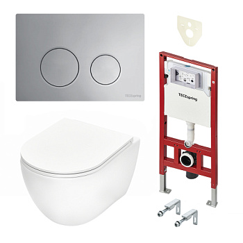 TECE K401111WCR Инсталляция TECEspring в комплекте с пластиковой панелью (кнопкой) смыва TECEspring LT, хром глянцевый и унитазом TECEspring R