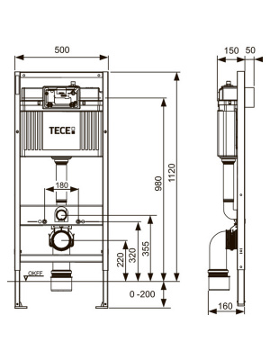 TECE K440407WCP Инсталляция TECEbase 2.0 в комплекте с черной матовой панелью (кнопкой) смыва TECEnow и унитазом TECEspring R