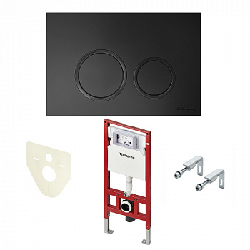 TECE S401104 Инсталляция в комплекте с черной матовой пластиковой панелью (кнопкой) смыва TECEspring R и застенным модулем TECEspring для подвесного унитаза